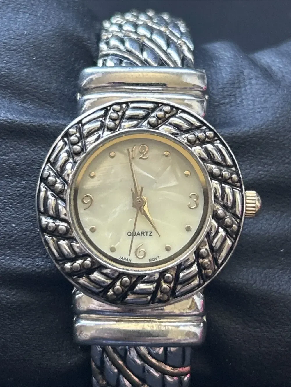 Two Tone Pearl Dial Women’s Cuff Watch
